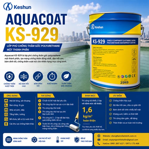 AQUACOAT KS-929 – LỚP PHỦ CHỐNG THẤM GỐC POLYURETHANE 1 THÀNH PHẦN
