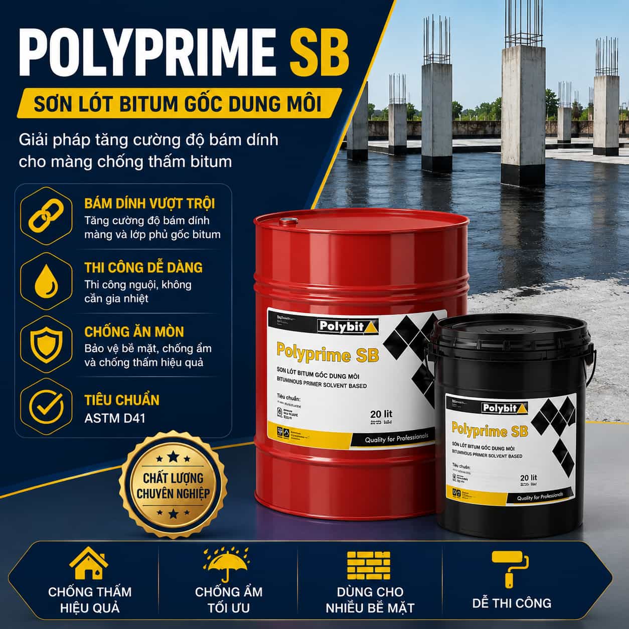 Polyprime sb – sơn lót bitum gốc dung môi